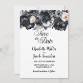 Zwart Bloemen Bruiloft Save the Date (Voorkant)