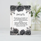 Zwart Bloemen Gotische bruiloft Details Kaarten (Staand voorkant)