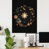 Zwart Bloemen Hemelse Boho Wall Art Poster (Thuiskantoor)
