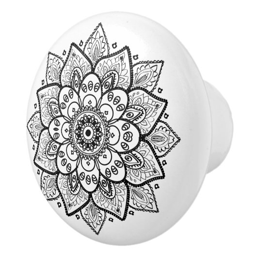 Zwart Bloemen Mandala Keramische Knop (Rechts)