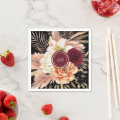 Zwart Bloemen Monogram Bruiloft Servet (Insitu)