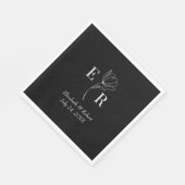 Zwart Bloemen Monogram Bruiloft Servet (Hoek)