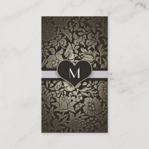 Zwart Bloemen Monogram Elegant Classy Visitekaartje