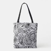 Zwart  Bloemen Paisley Patroon Tote Bag (Achterkant)