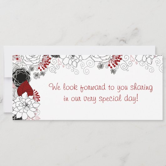 Zwart Bloemen Rood Boarding Pass Bruiloft uitnodig Kaart (Achterkant)