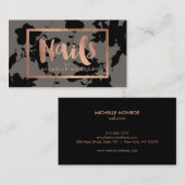 Zwart Bloemen Roos Gouden Tekst Nagelsalon Grijs Visitekaartje (Voorkant / Achterkant)