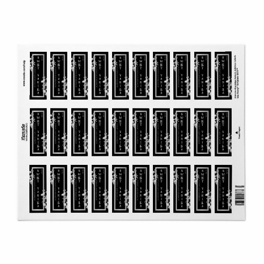 Zwart Bloemen Zilver Product Etiketten Kaars Zepen (Full Sheet)