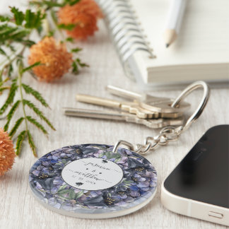 Zwart bloemend klassiek paar namen bruiloft sleutelhanger