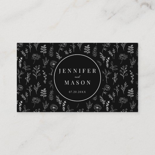 Zwart bloemenmoderne bruiloft RSVP QR-codekaarten Informatiekaartje (Achterkant)