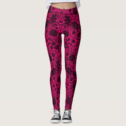 zwart bloemenpatroon op neon leggings (Voorkant)
