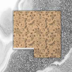 Zwart bloemenpatroon op perzik   behang