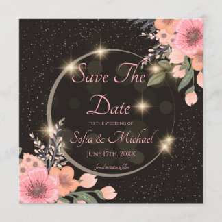 Zwart/bloemig Save the Date Kaart