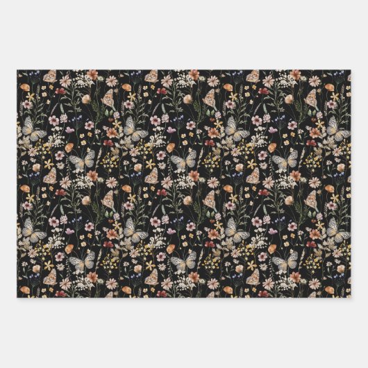 Zwart bloemmotief inpakpapier (Voorkant)