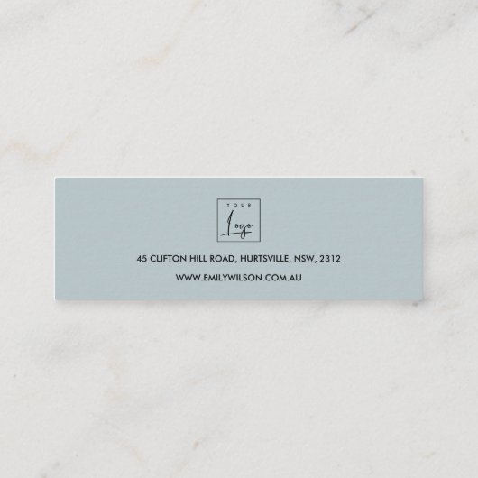 ZWART BLUSH BLAUW BLOEMEN STUD OORBEL DISPLAY LOGO MINI VISITEKAARTJE (Achterkant)