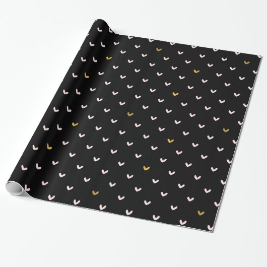 Zwart Blush roze gouden harten Cadeaupapier (Uitgerold)