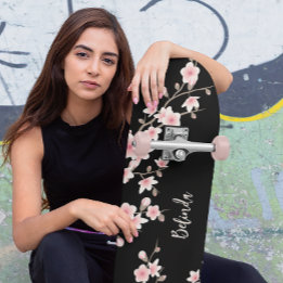 Zwart BLUSH Roze Kersenbloesem Monogram Skateboard