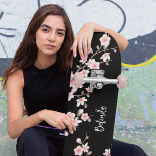 Zwart BLUSH Roze Kersenbloesem Monogram Skateboard