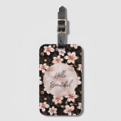 Zwart Blush Roze Rose Goud Bloemen Bagagelabel (Voorkant (verticaal))