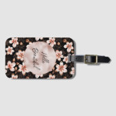 Zwart Blush Roze Rose Goud Bloemen Bagagelabel (Voorkant (horizontaal))