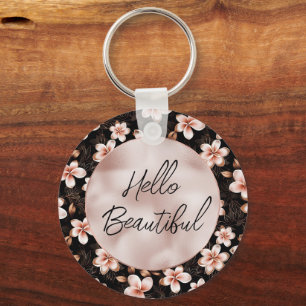 Zwart Blush Roze Rose Goud Bloemen Sleutelhanger
