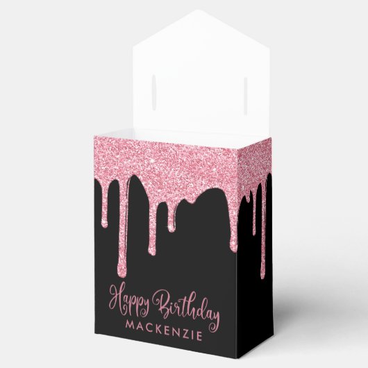 Zwart Blush Roze Sparkle Glitter Drips Verjaardag Bedankdoosjes (Geopend)