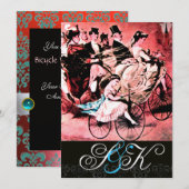 ZWART BLUW ROOD FIETS TROUW DAMAST MONOGRAM KAART (Voorkant / Achterkant)