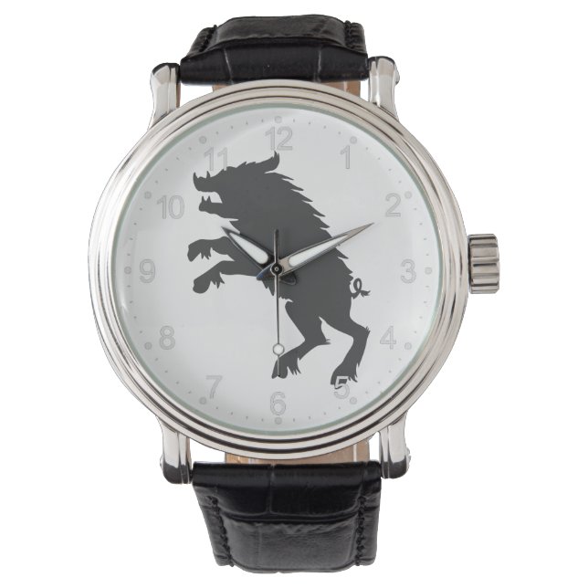 Zwart Boar middeleeuws silhouet Horloge (Voorkant)