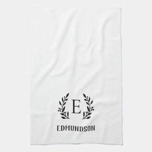 Zwart boerenfiliaal monogram   Bewerkbare kleuren Theedoek