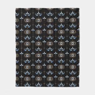 Zwart bohemien retro kwaadaardig oog patroon fleece deken