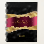 Zwart bordeaux goud agaat marmer naam planner (Voorkant)