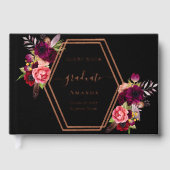 Zwart bordeauxrood roos geometrisch floraal Afstud Gastenboek (Voorkant)