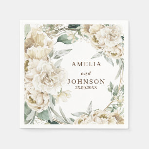 Zwart botanisch groen eenvoudige winter bruiloft servet