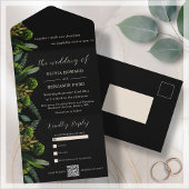 Zwart Botanisch groen | QR-code All In One Uitnodiging