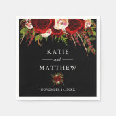 Zwart Bourgogne Bloemen Boho Bruiloft Servet (Voorkant)