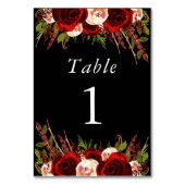 Zwart Bourgogne Bloemen Boho Tafelnummer (Achterkant)