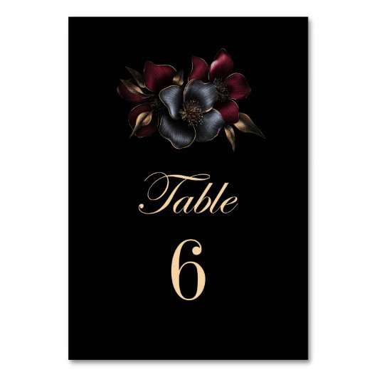 Zwart Bourgondië Grijs Bloem Motief Trouwtafel Num Kaart (Voorkant)