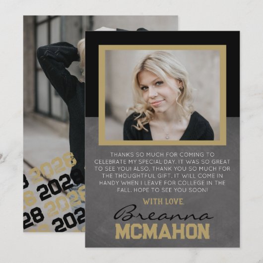 Zwart & Brons Afstuderen 2 foto dank u kaart (Voorkant / Achterkant)