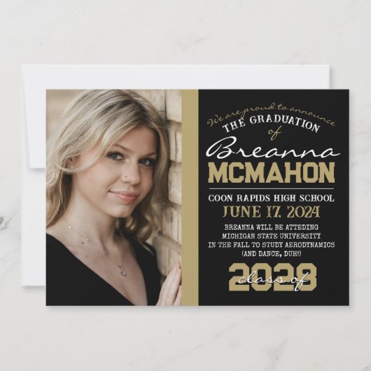 Zwart & Brons Afstuderen 2 Fotoaankondiging Kaart (Voorkant)