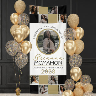 Zwart & Brons Gouden Foto Collage Afstudeer Vinyl Spandoek