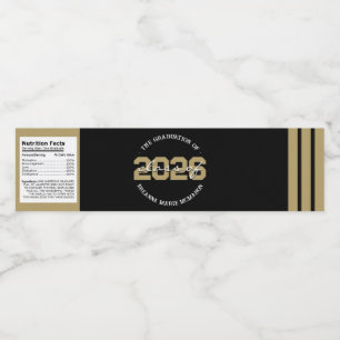 Zwart & Bronzen Gouden Afstudeerfles Label Waterfles Etiket