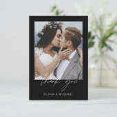 Zwart Bruiloft Dank u Foto Eenvoudig Bedankkaart (Staand voorkant)