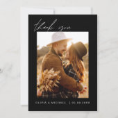 Zwart Bruiloft Dank u Foto Minimalist Kaart (Voorkant)