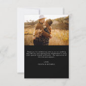 Zwart Bruiloft Dank u Foto Minimalist Kaart (Achterkant)