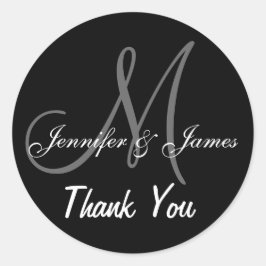 Zwart Bruiloft Dank u Monogram namen Ronde Sticker