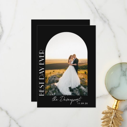 Zwart Bruiloft Foto Dank u Bedankkaart (Voorkant / Achterkant in situ)