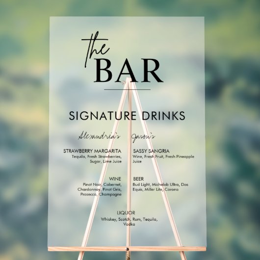 Zwart Bruiloft Handtekening Drinken Bar Menu Frost Acryl Bord (Neutraal)
