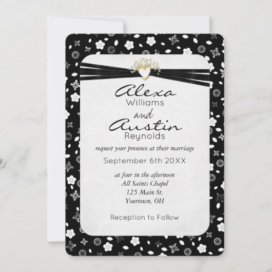 Zwart bruiloft in Gold Heart Kaart (Voorkant)