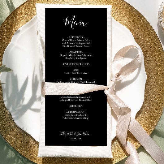 Zwart Bruiloft Menu Script Modern Minimalistisch E