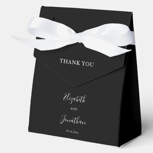 Zwart Bruiloft Modern Chique Script Minimalistisch Bedankdoosjes (Voorkant)