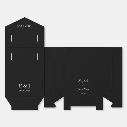 Zwart Bruiloft Modern Chique Script Minimalistisch Bedankdoosjes (Ongevouwen)